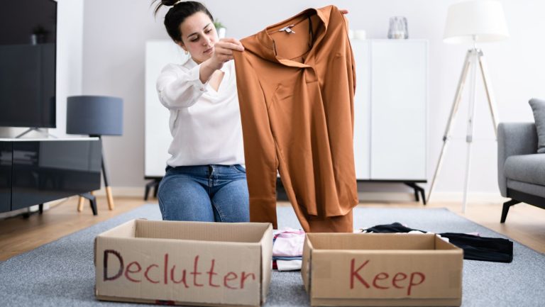 A woman decluttering her home