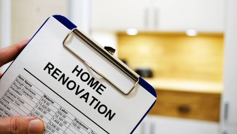 A clipboard that says "Home Renovation"